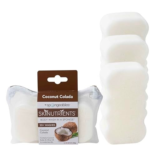 Spongeables Body Wash in a 20 Wash Sponge Coconut Colada 3 Count